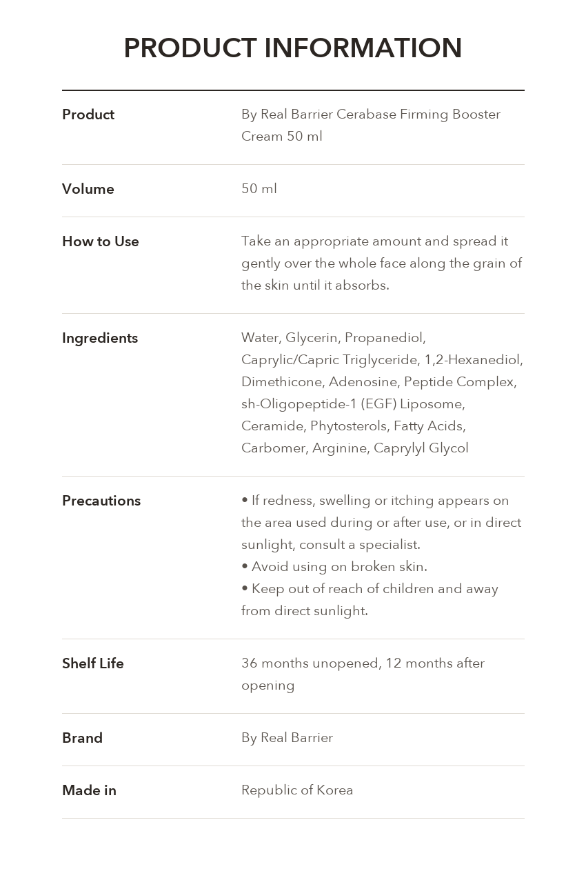 By Real Barrier Cerabase Firming Booster Cream 50ml product information