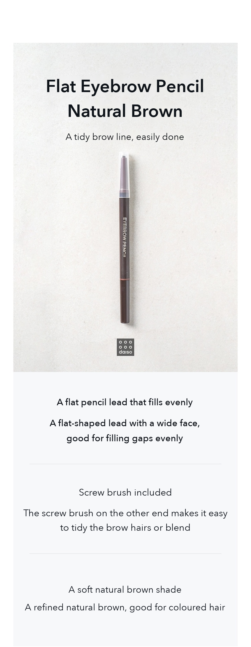 DAISO Flat Eyebrow Pencil Natural Brown detail 01