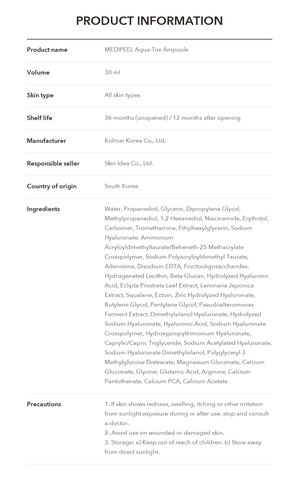 MEDIPEEL Aqua-Tox Ampoule 30ml product information