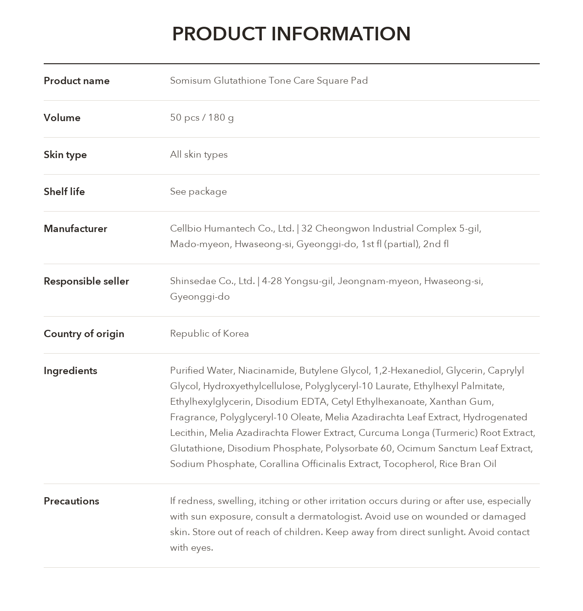 Somisome Glutathione Brightening Square Pad product information