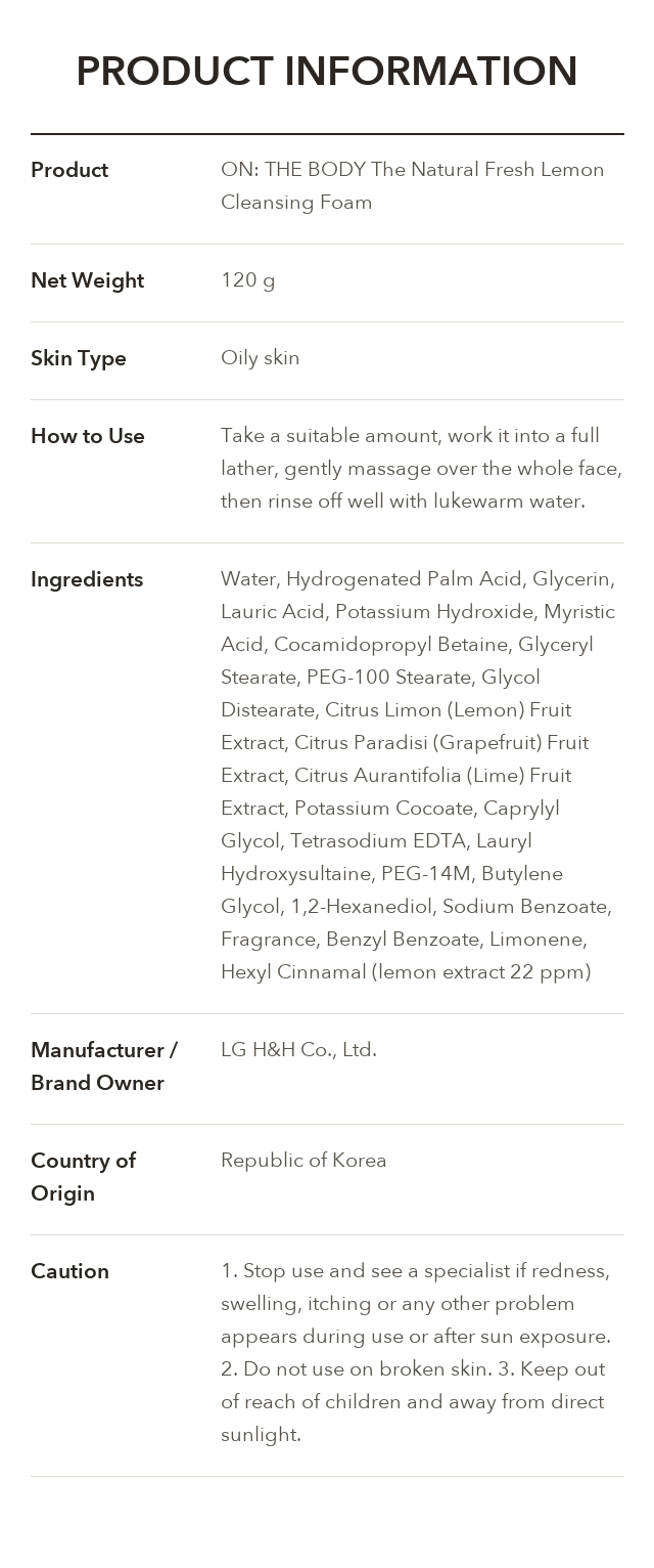 ON: THE BODY The Natural Fresh Lemon Cleansing Foam detail 4