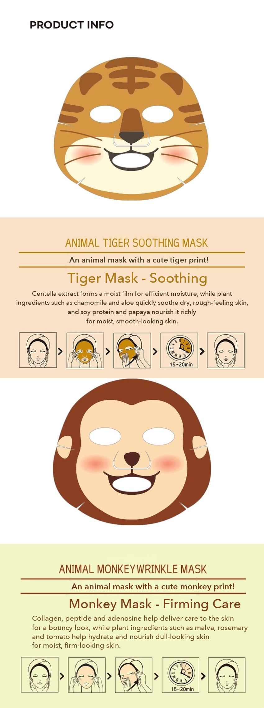 DAISO Animal Mask Pack Monkey Tiger detail 03