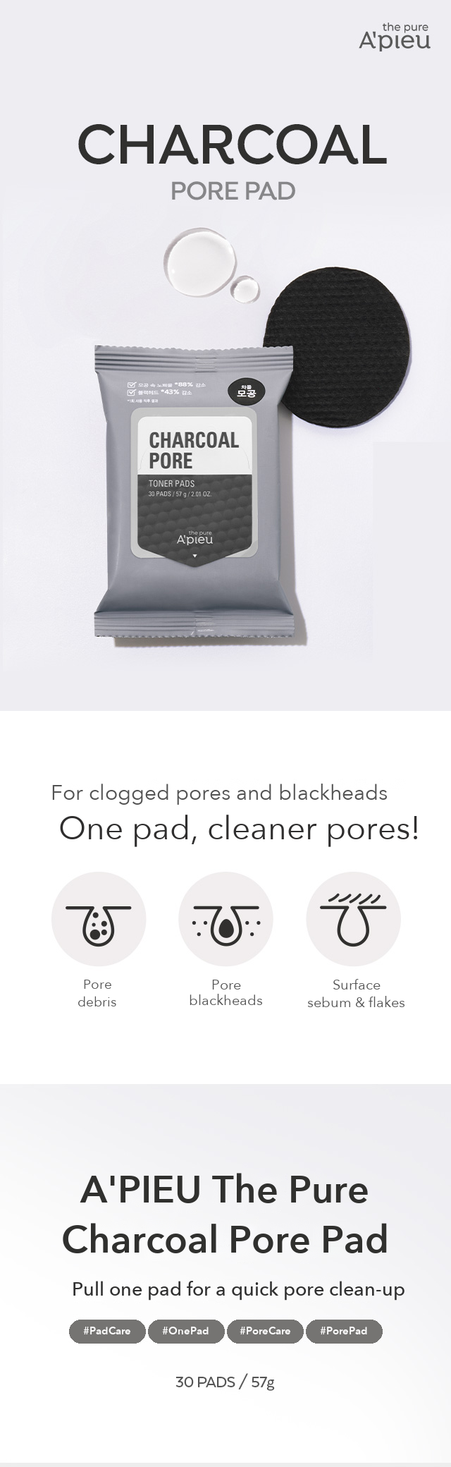 A'PIEU The Pure Charcoal Pore Pad detail 1