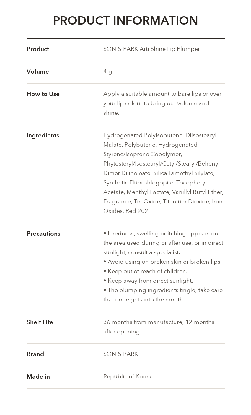 Son & Park Arty Shine Lip Plumper product information