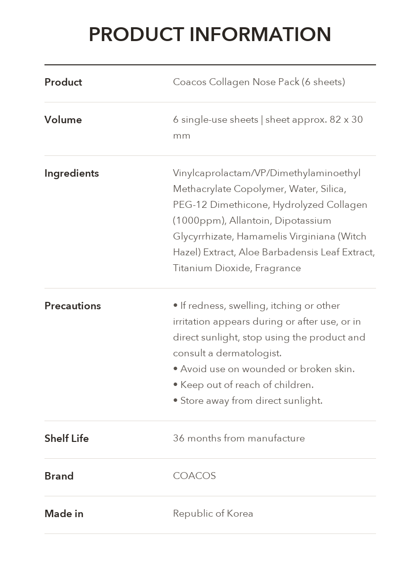 COACOS Collagen Nose Pack product information