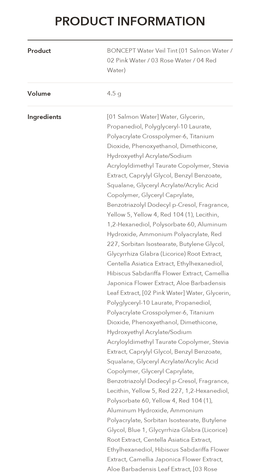 BONCEPT Water Veil Tint product information