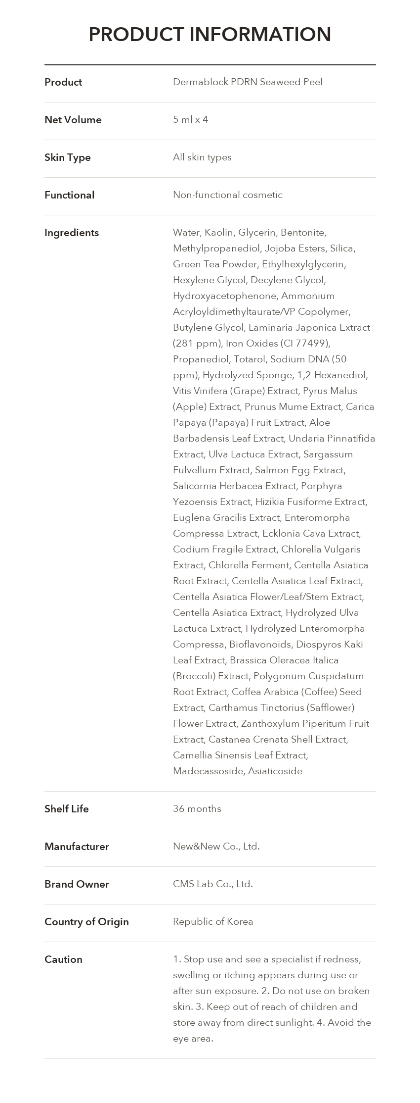 DERMABLOCK PDRN Seaweed Peel product information