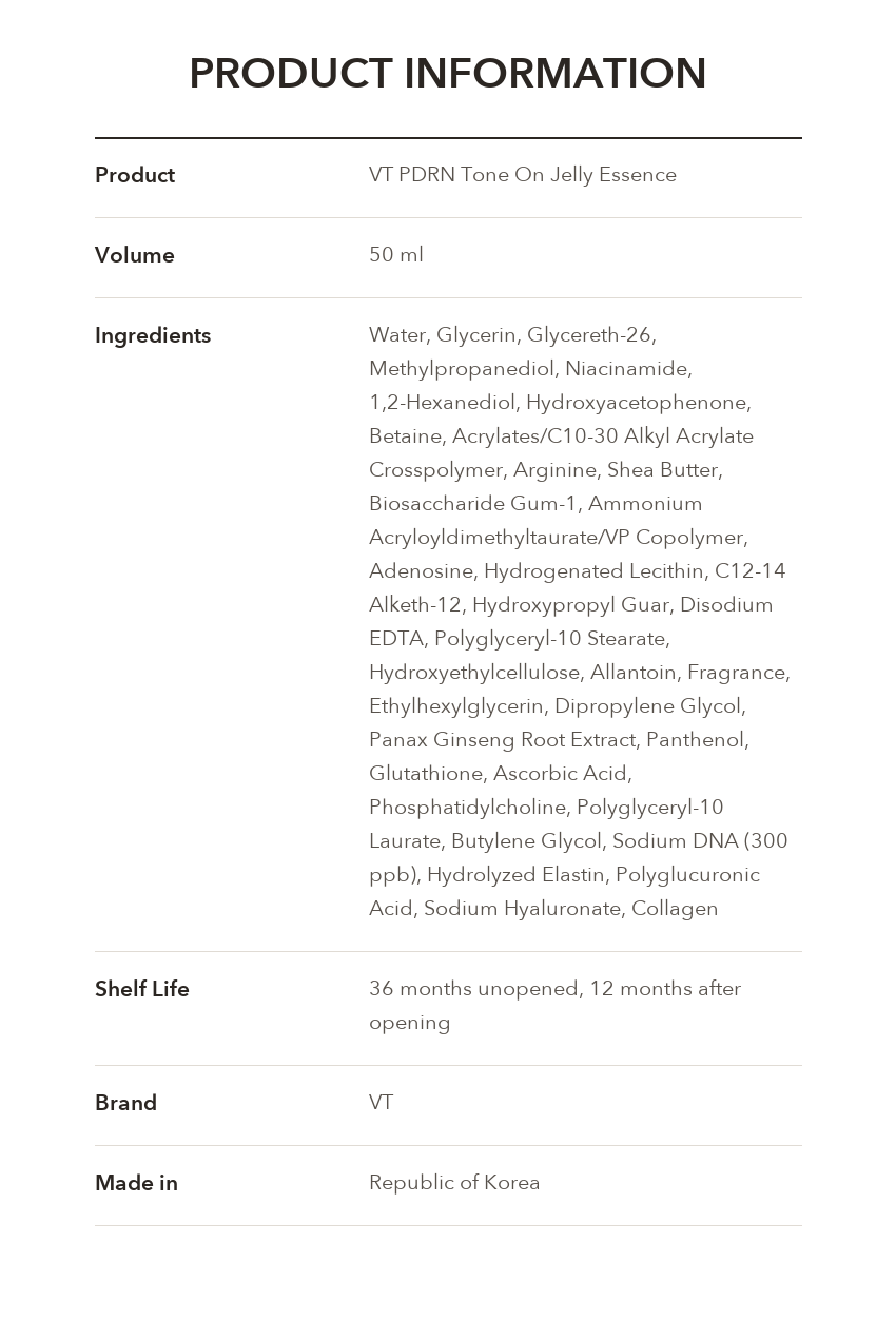 VT PDRN Tone On Jelly Essence 50ml product information