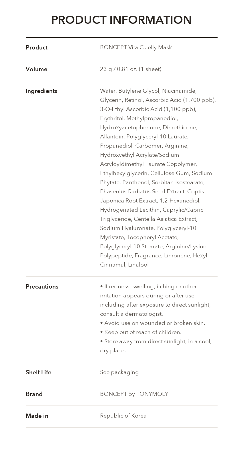 BONCEPT Vita C Jelly Mask product information