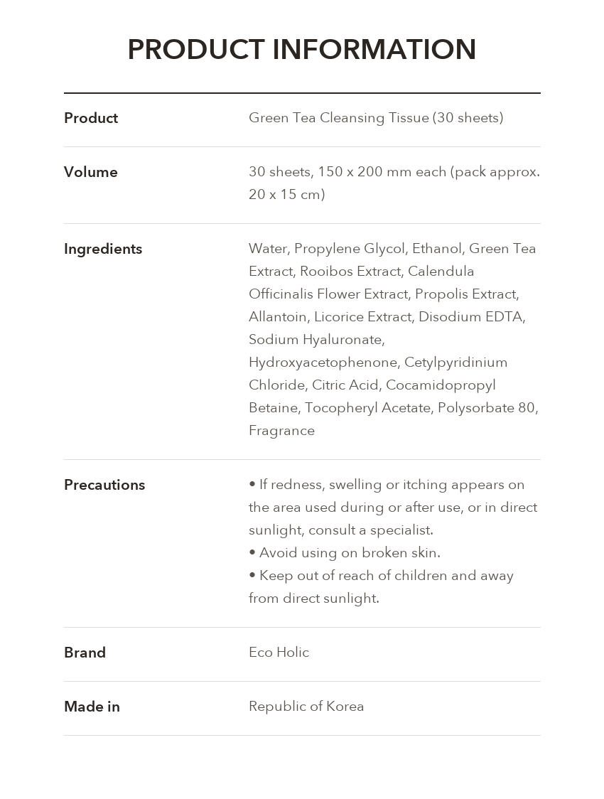 DAISO Green Tea Cleansing Tissue 30 Sheets product information