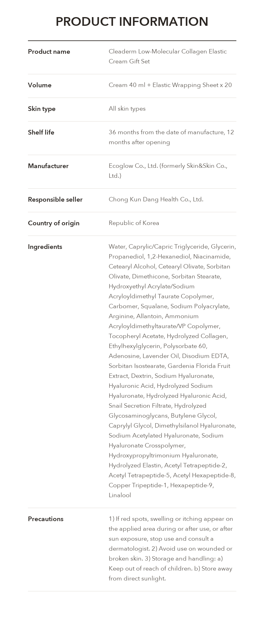 Cleaderm Collagen Elastic Cream Set product information