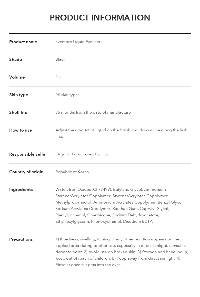 evemore Liquid Eyeliner product information