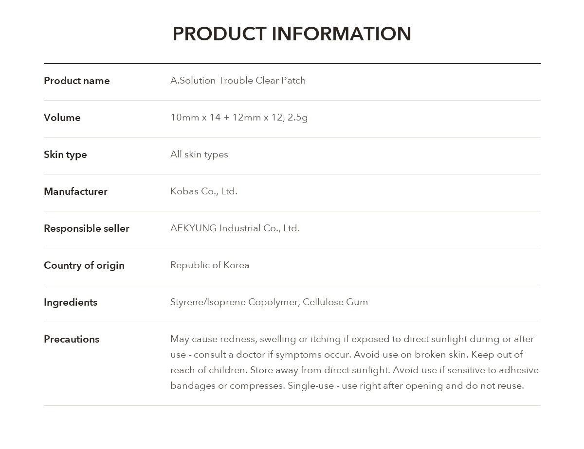 A.SOLUTION Trouble Clear Patch product information