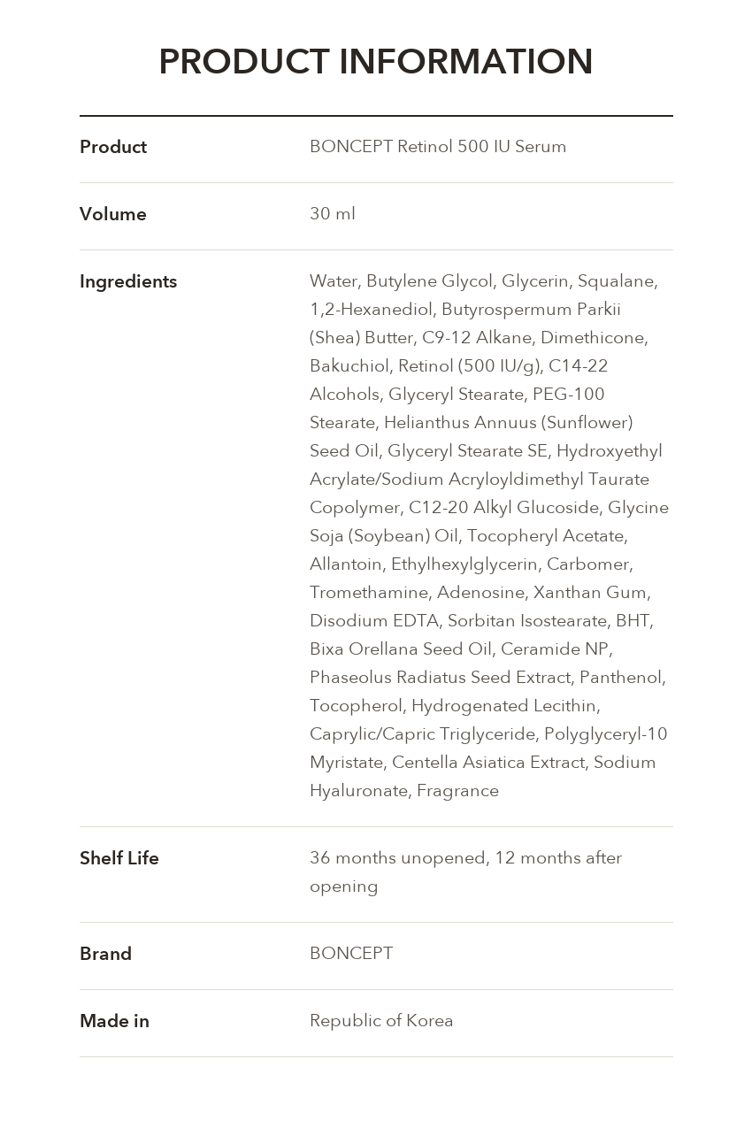 BONCEPT Retinol 500 IU Serum 30ml product information