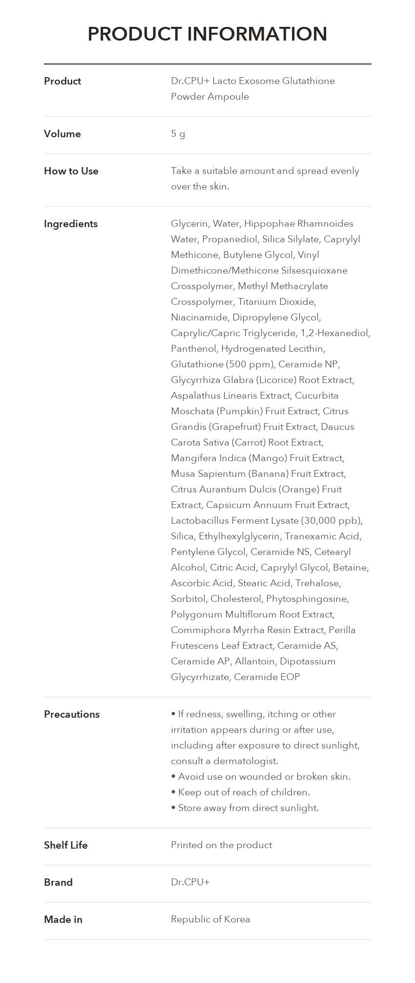 Dr.CPU+ Lacto Exosome Glutathione Powder Ampoule product information