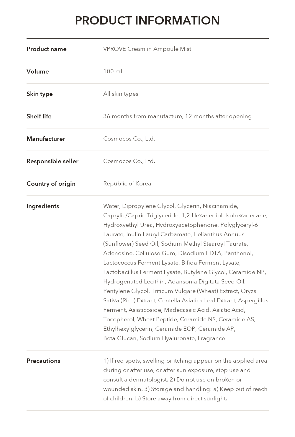 VPROVE Cream-in-Ampoule Mist product information
