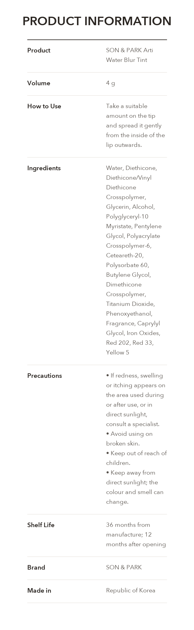 Son & Park Arty Water Blur Tint product information