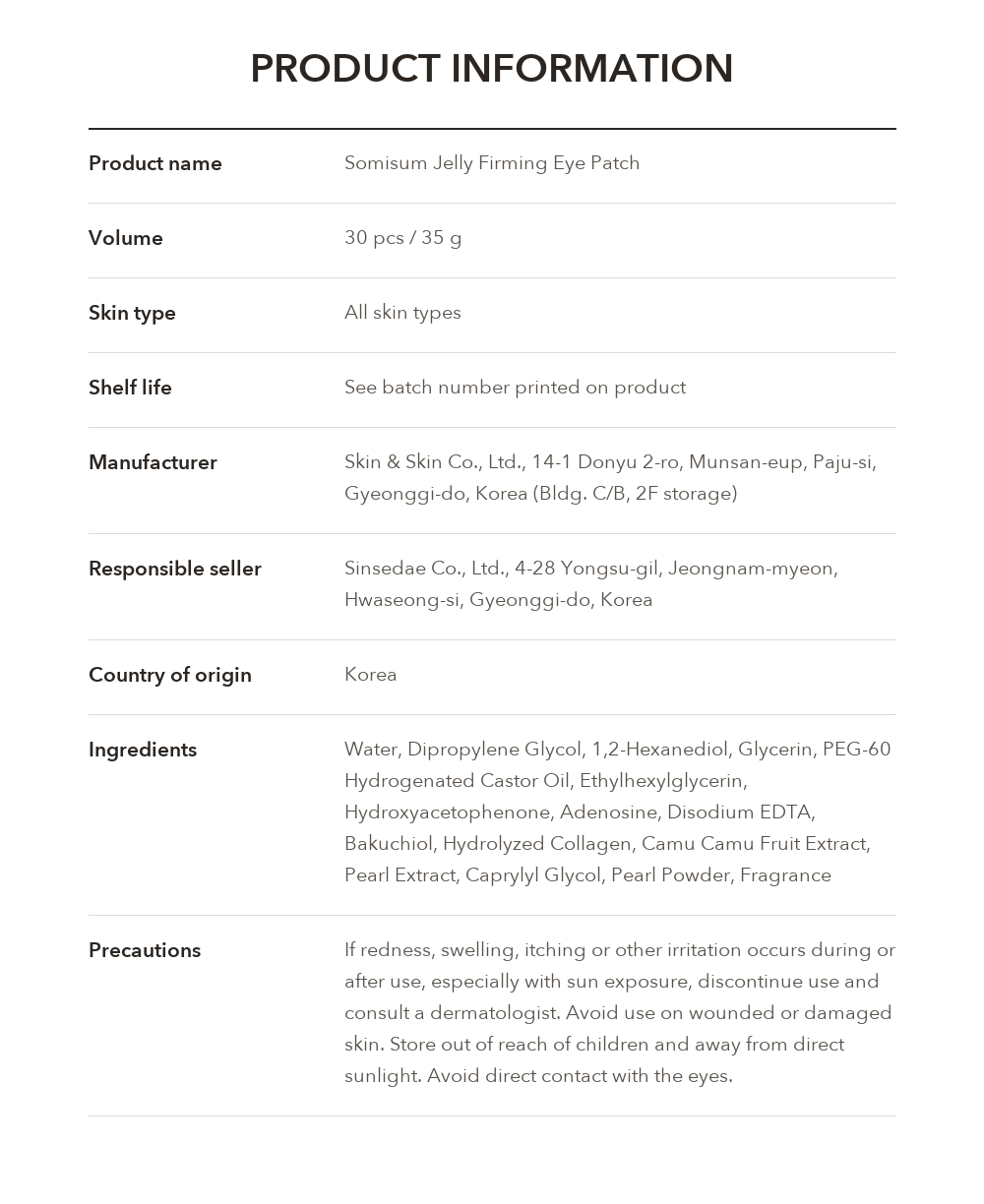 SOMISOME Jelly Firming Eye Patch product information
