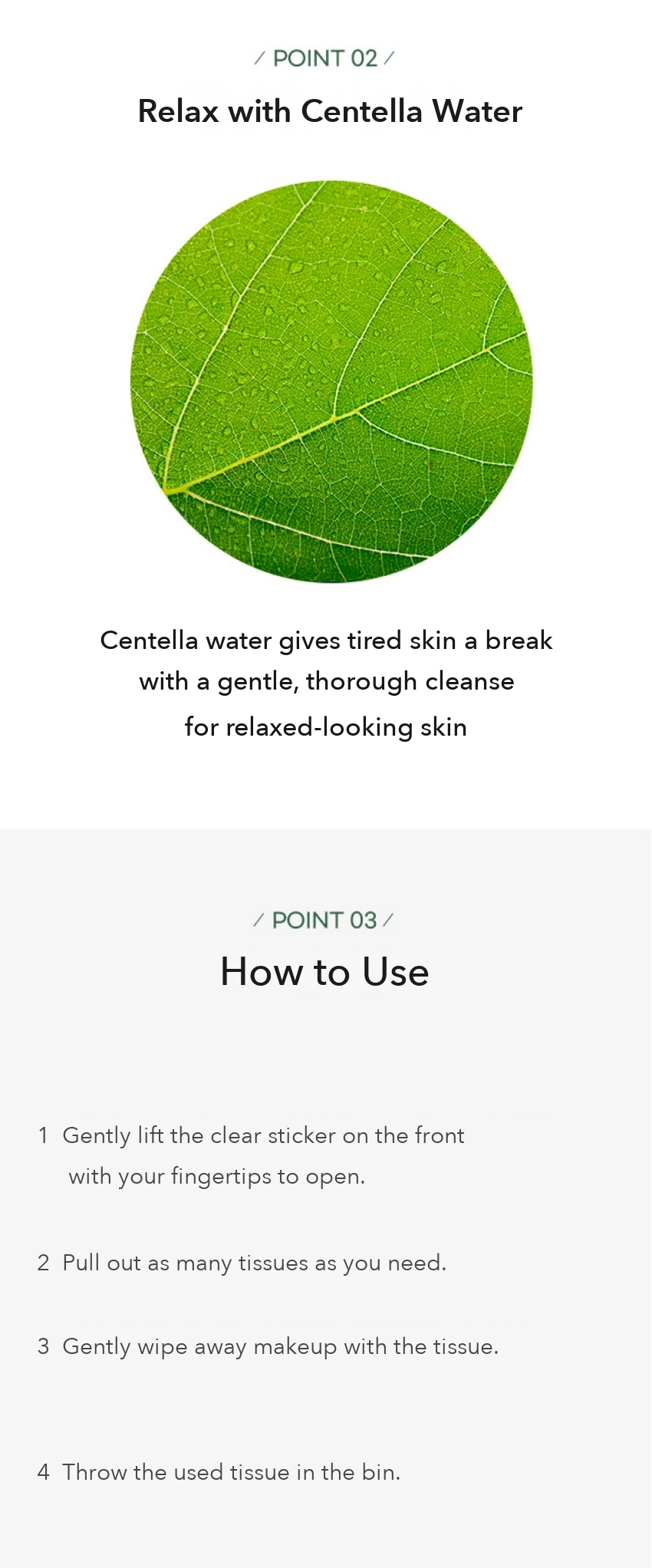 DAISO Centella Cleansing Tissue 30 Sheets detail 03
