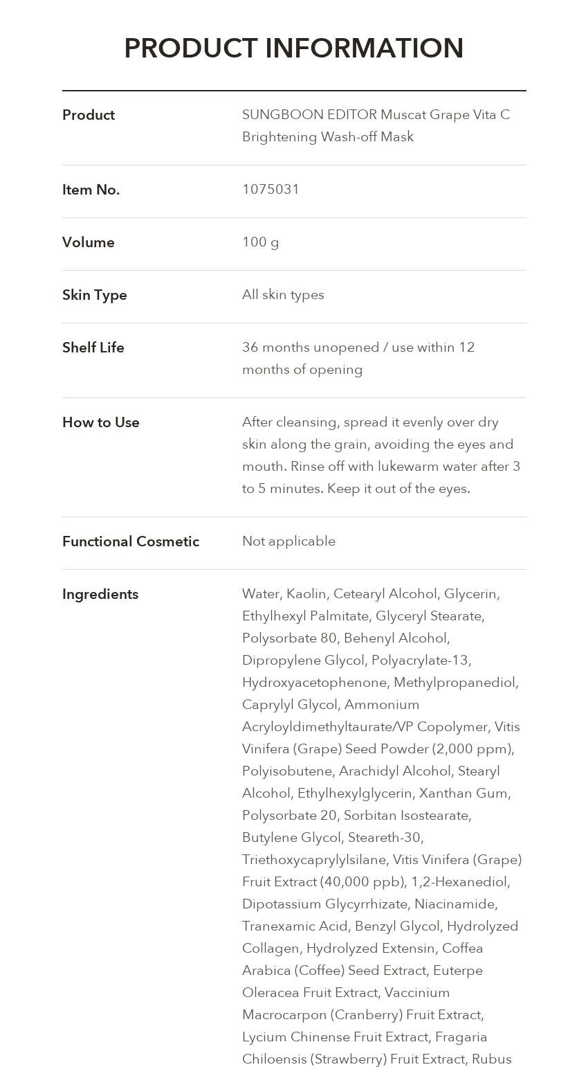 Ingredient Editor Muscat Grape Vita C Brightening Wash-off Mask product information