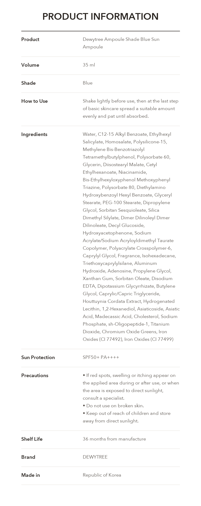 DEWYTREE Blue Sun Ampoule product information