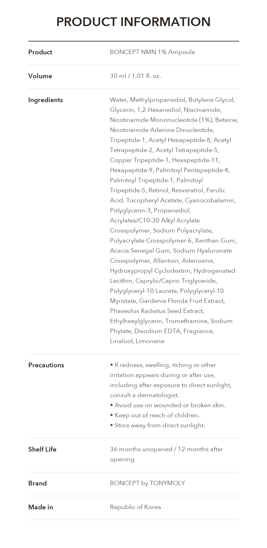BONCEPT NMN 1% Ampoule 30ml product information