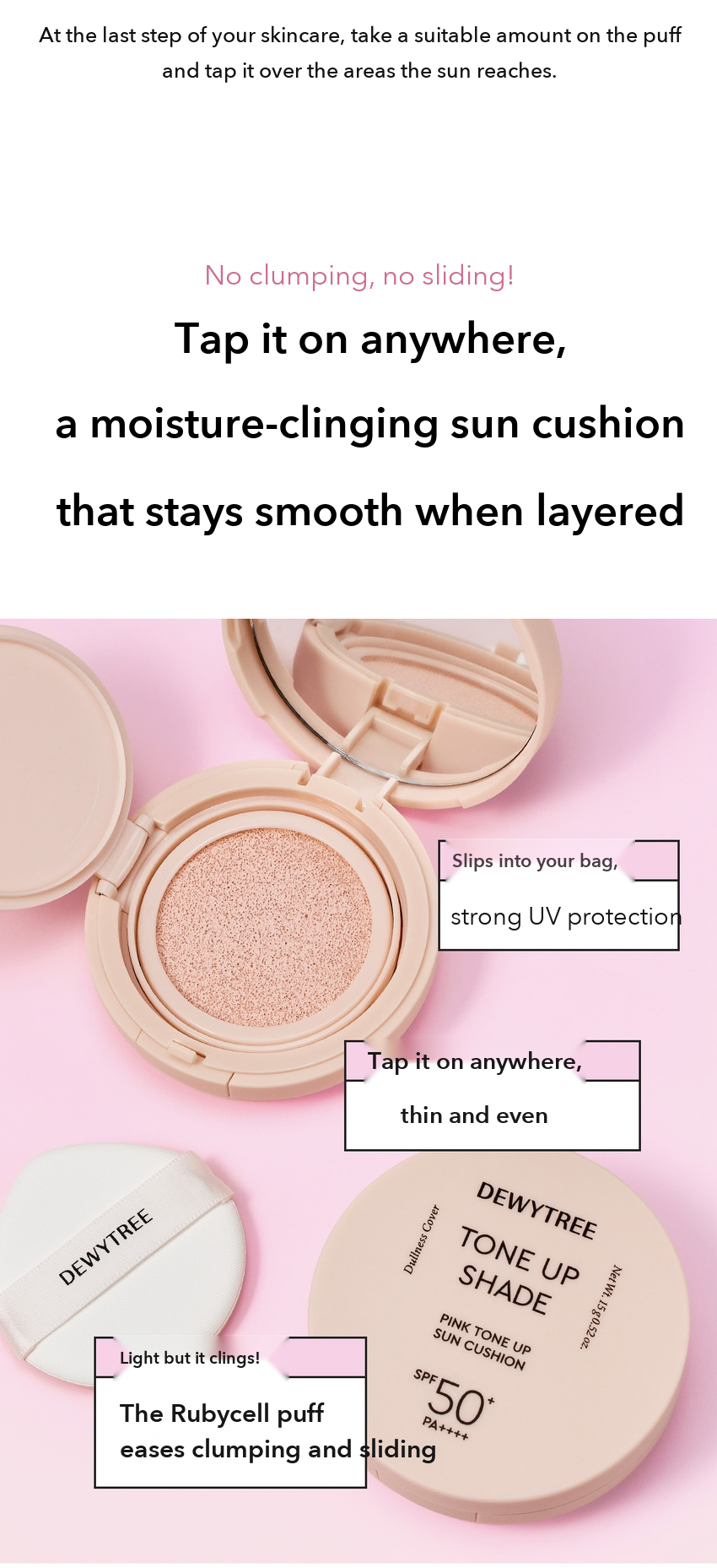 DEWYTREE Pink Tone-Up Sun Cushion detail 09