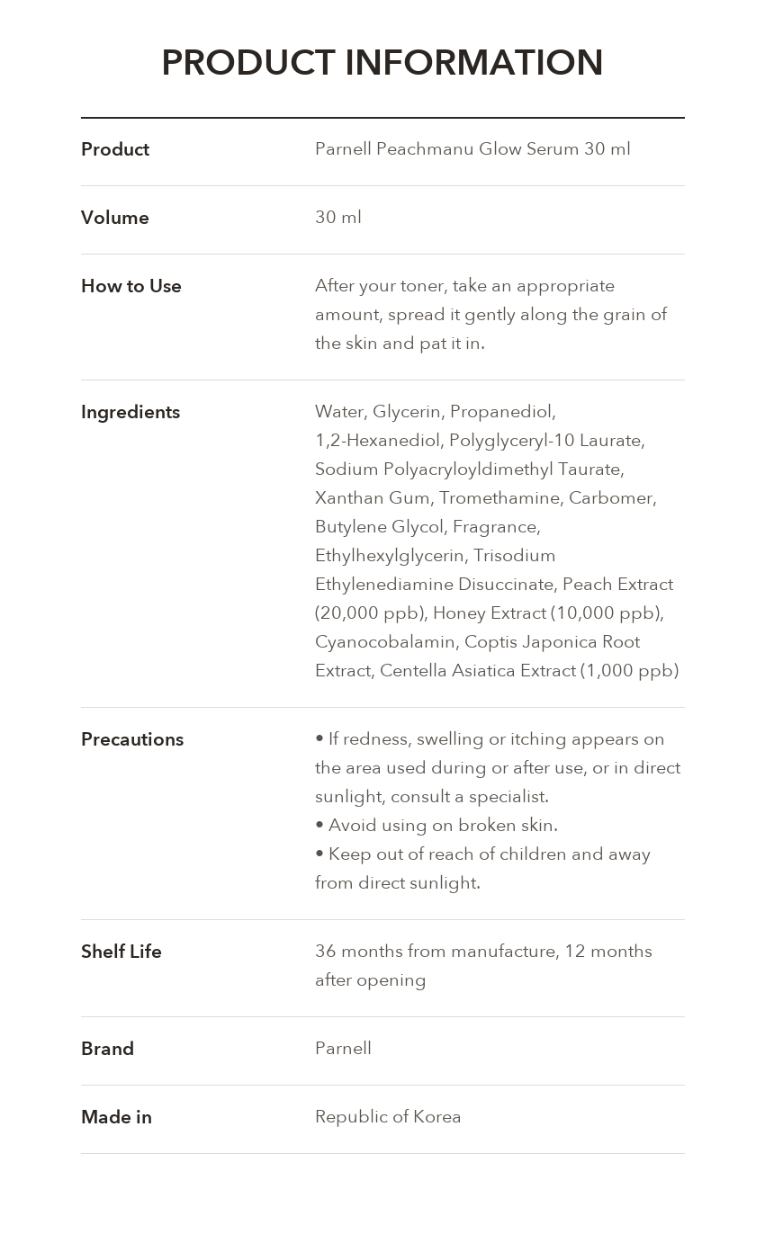 PARNELL Peachmanu Glow Serum product information