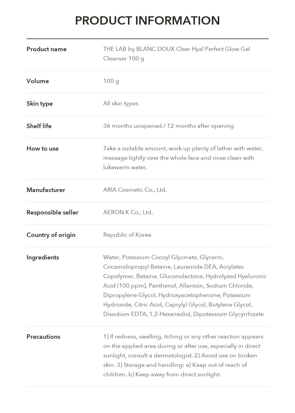 THE LAB by BLANC DOUX Clear Hyal Perfect Glow Gel Cleanser product information