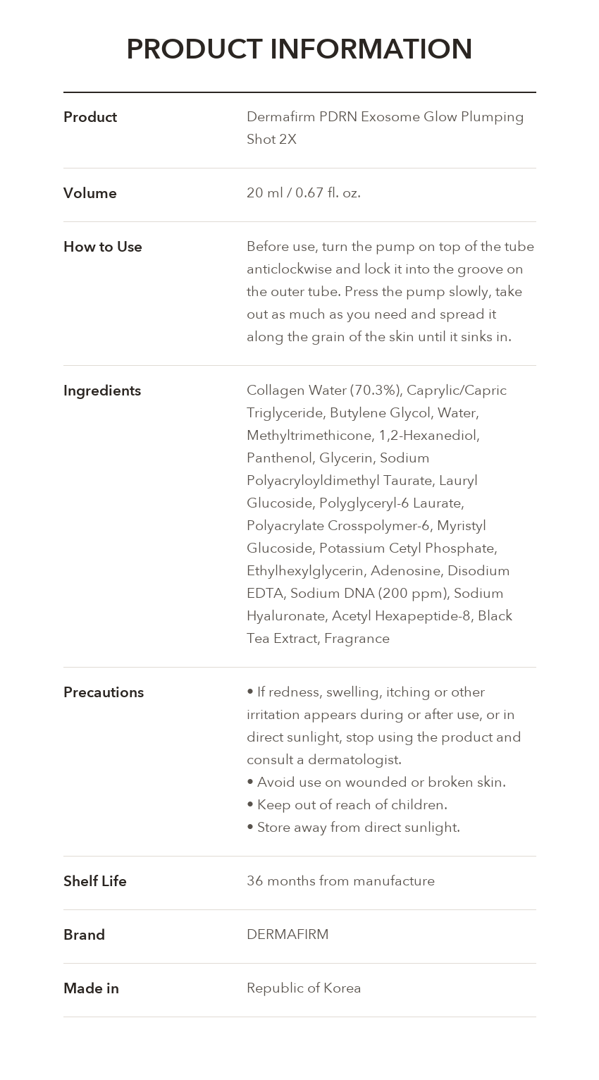 DERMAFIRM PDRN Exosome Glow Plumping Shot product information