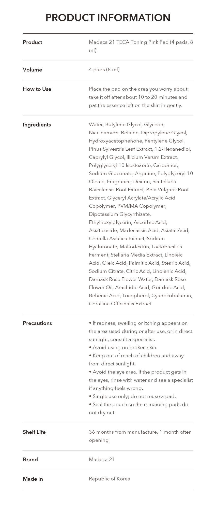 Madeca21 TECA Toning Pink Pad product information