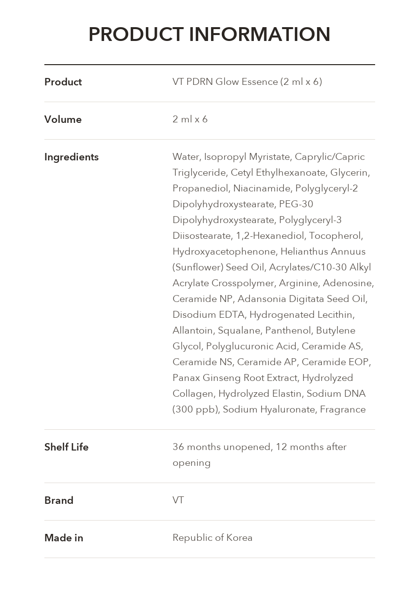 VT PDRN Glow Essence 2ml x 6 product information
