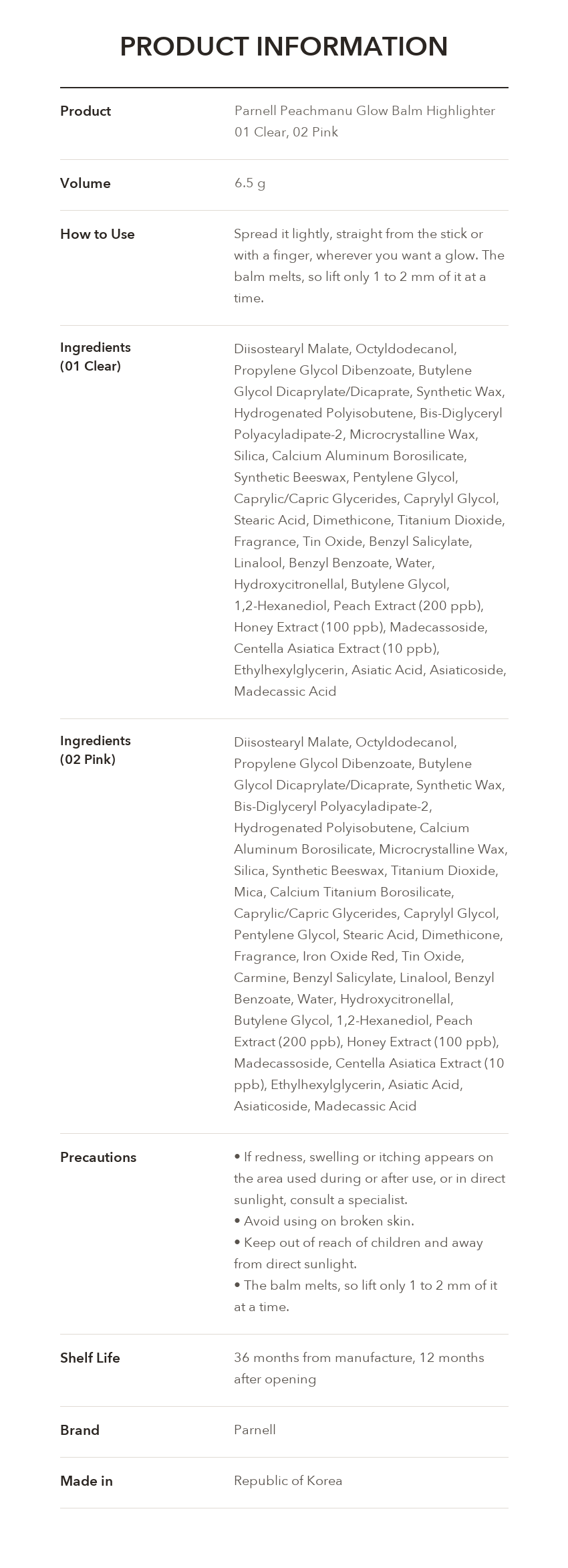 PARNELL Peachmanu Glow Balm Highlighter product information
