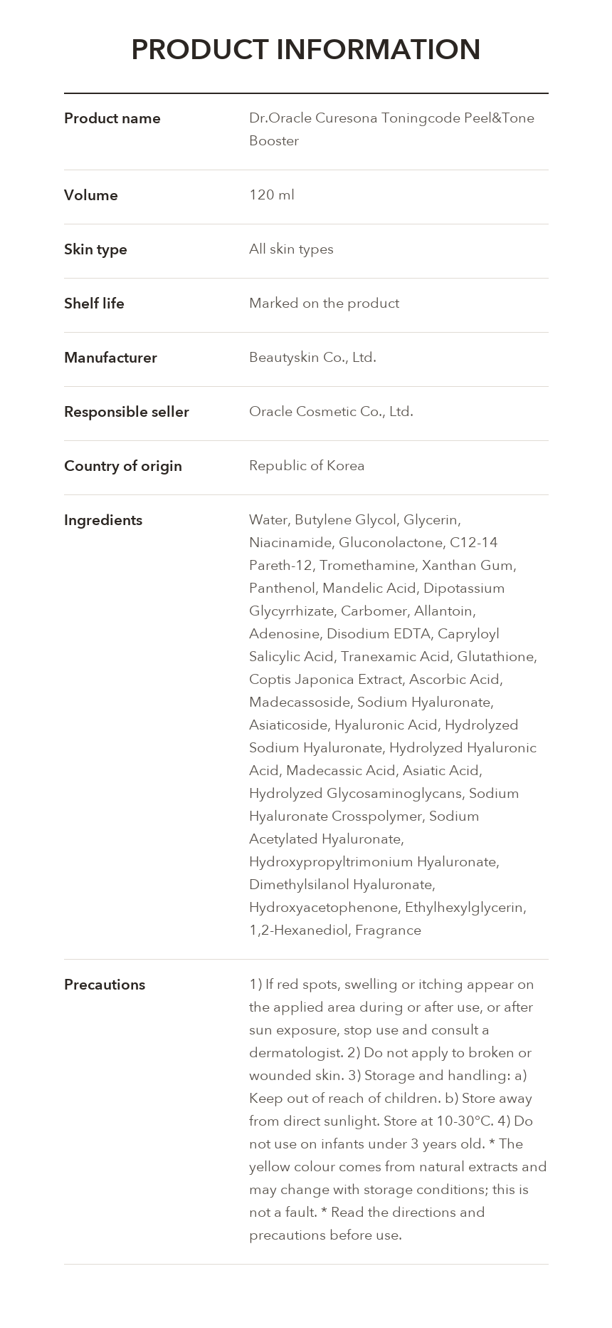 Dr.Oracle Curesona Toningcode Peel&Tone Booster 120ml product information