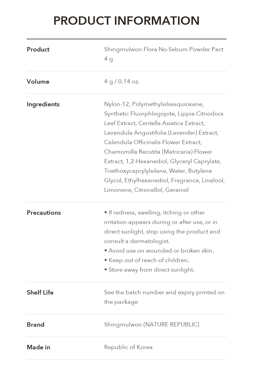 Shingmulwon Flora No-Sebum Powder Pact product information
