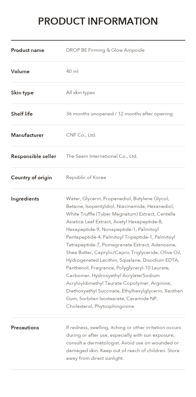 DROP BE Firming & Glow Ampoule product information