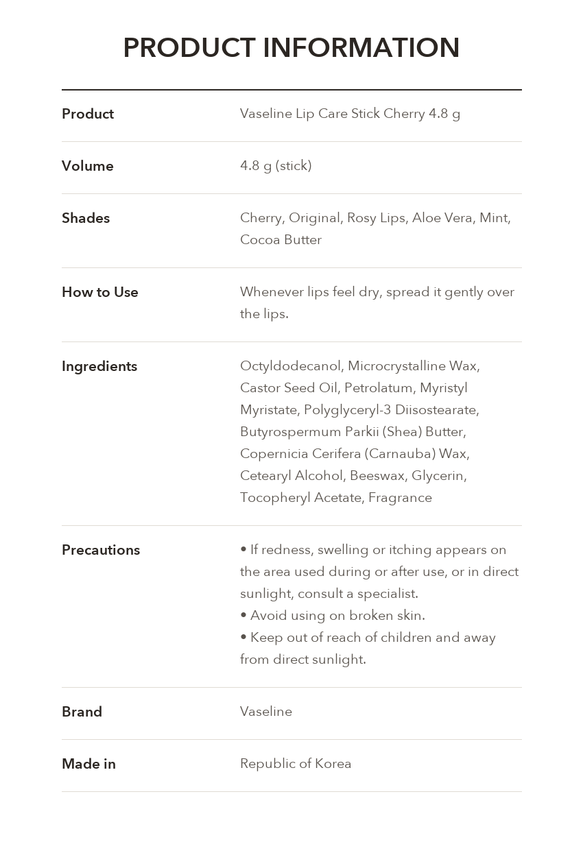 Vaseline Lip Care Stick Cherry product information