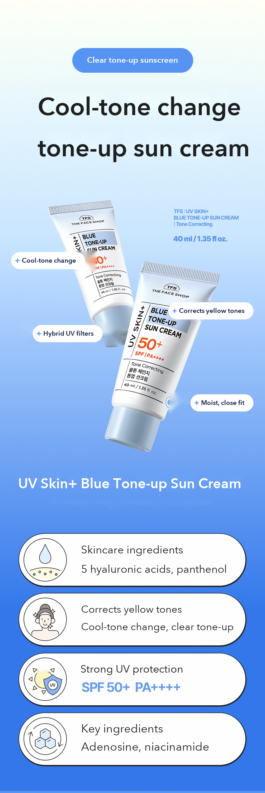 THE FACE SHOP UV Skin Plus Blue Tone-Up Sun Cream 40ml detail 01