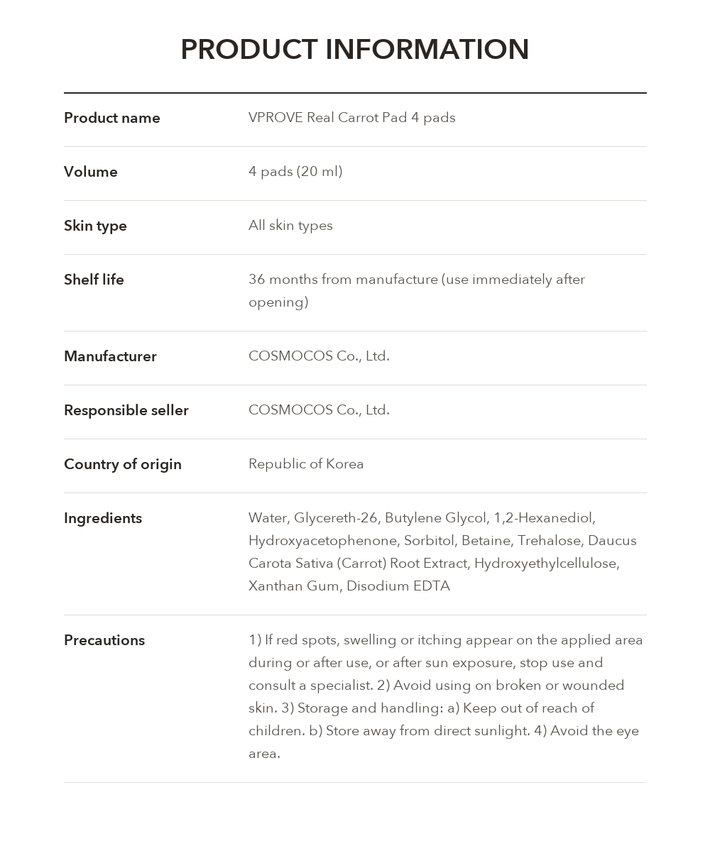 VPROVE Real Carrot Pad product information
