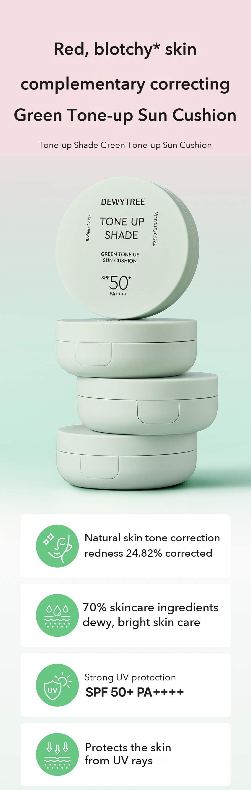 Dewytree Green Tone-up Sun Cushion detail 1