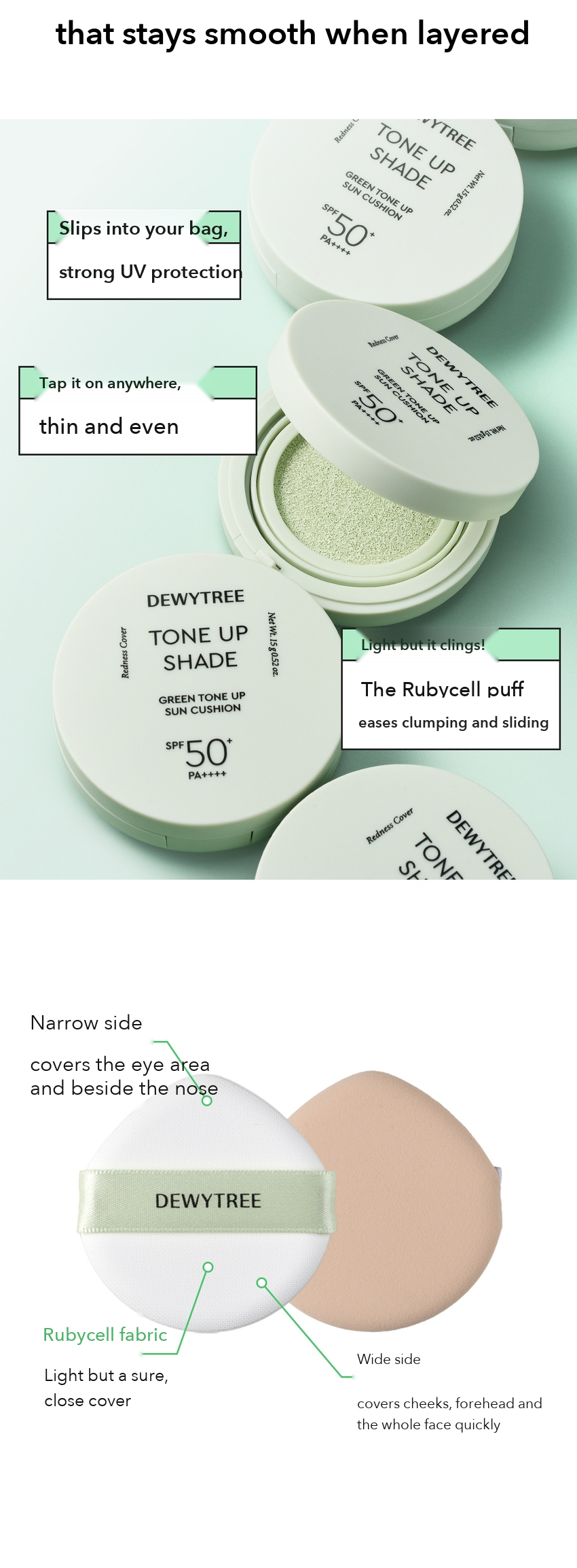 Dewytree Green Tone-up Sun Cushion detail 10