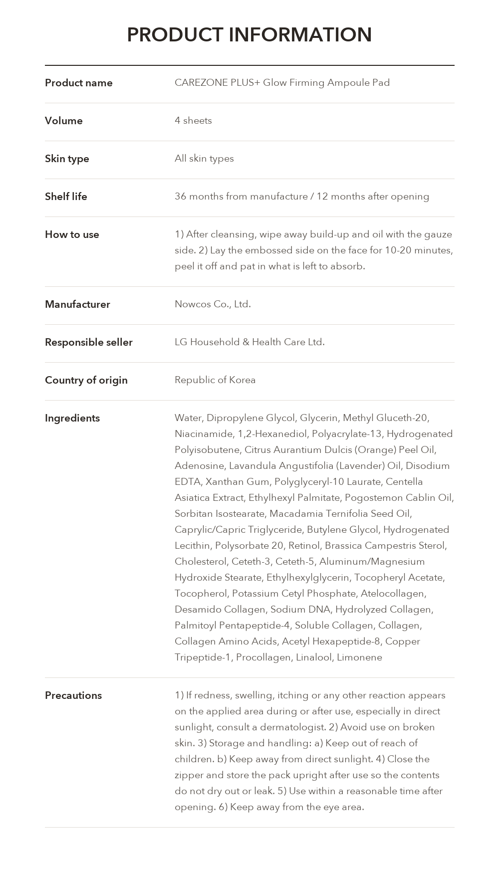 CAREZONE PLUS+ Glow Firming Ampoule Pad product information