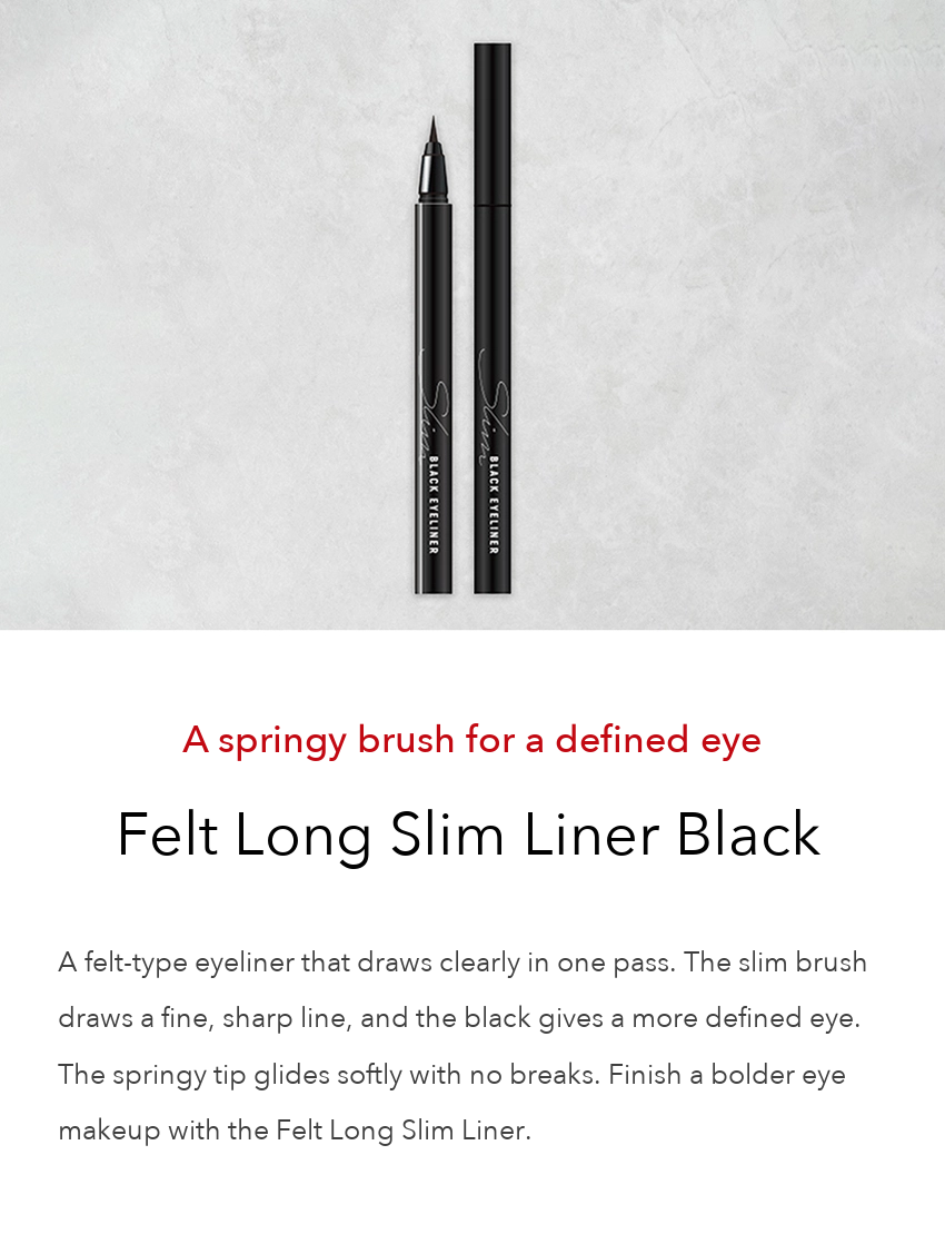 DAISO Felt Long Slim Liner Black detail 01