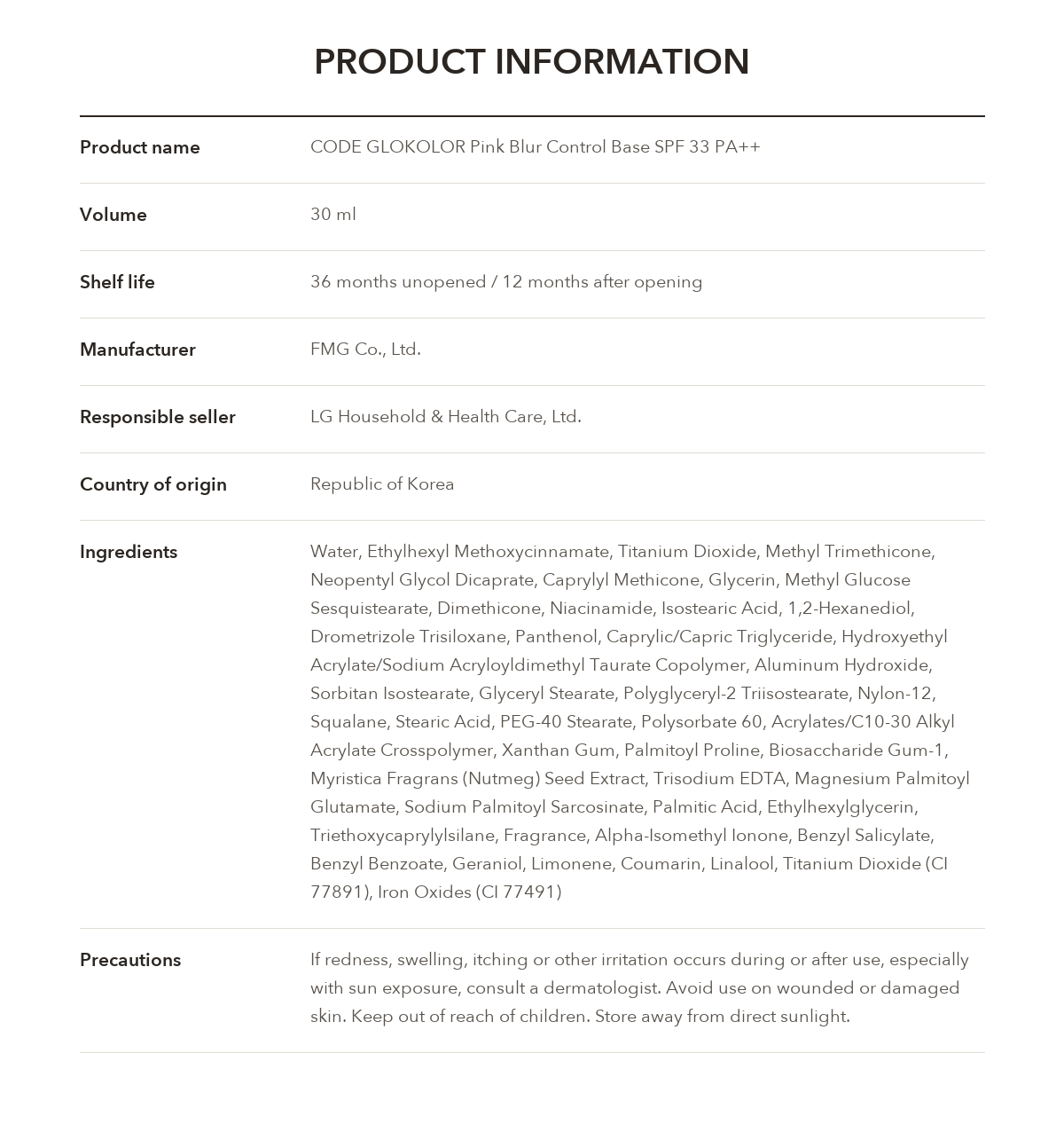 CODE GLOKOLOR Pink Blur Control Base product information