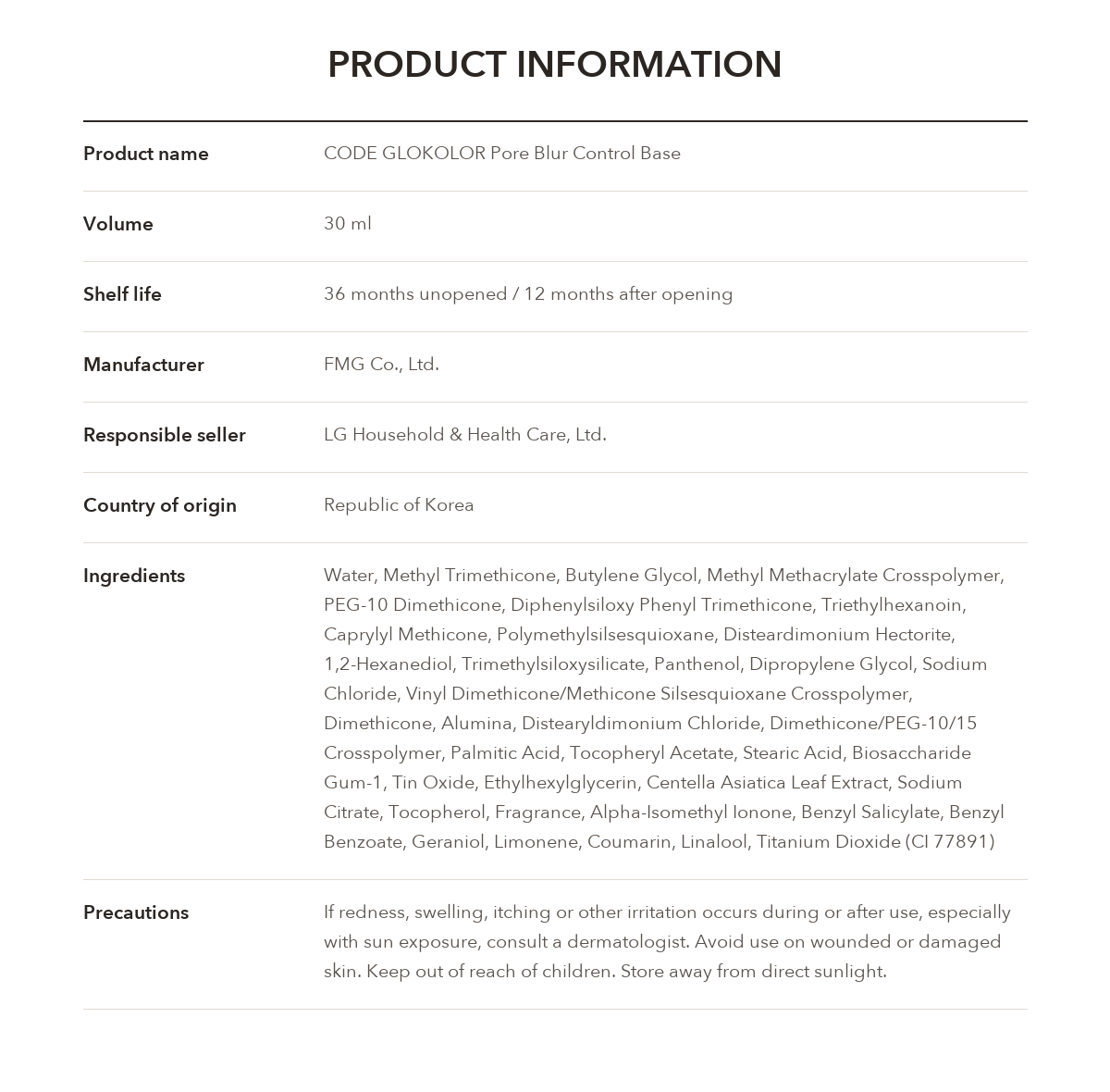 CODE GLOKOLOR Pore Blur Control Base product information