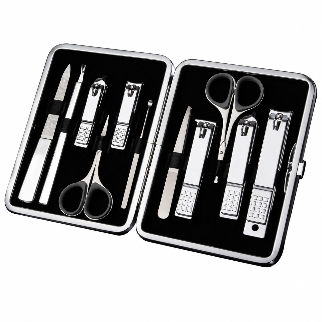 777 11-Piece Manicure Pedicure Nail Care Set with Black Case, Chrome Tools