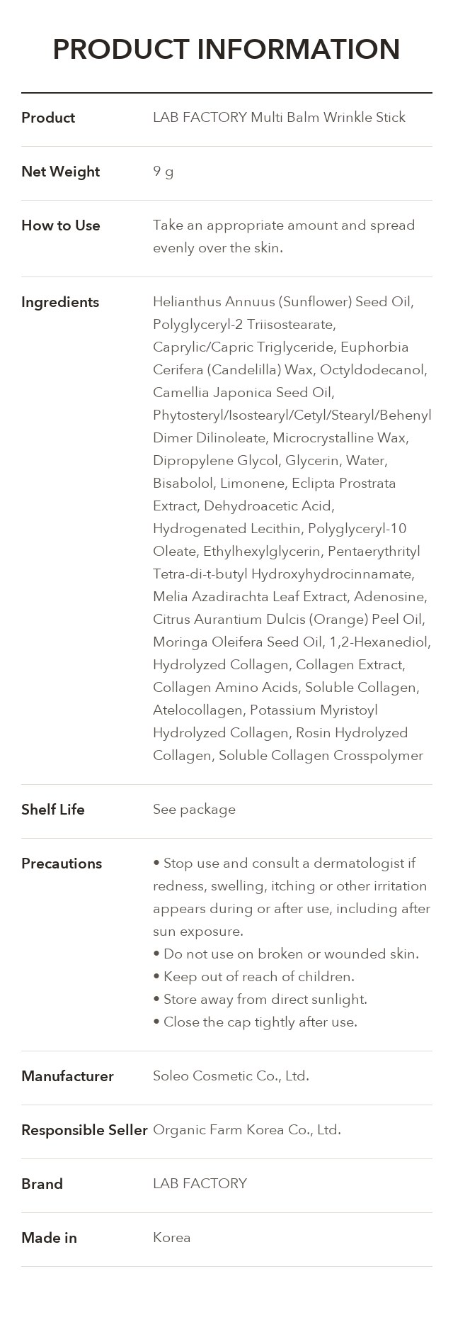 Lab Factory Multi Balm Wrinkle Stick product information