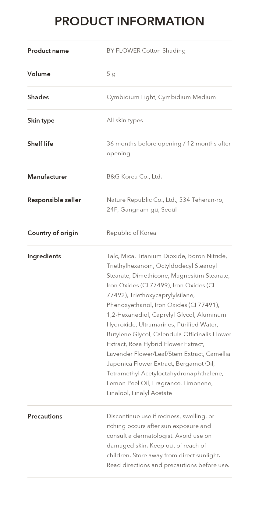 BY FLOWER Cotton Shading product information