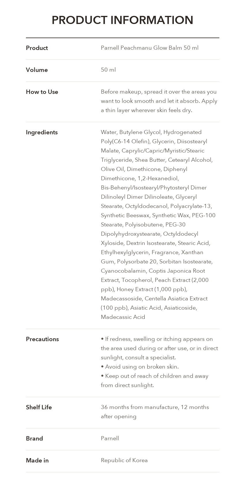 PARNELL Peachmanu Glow Balm product information