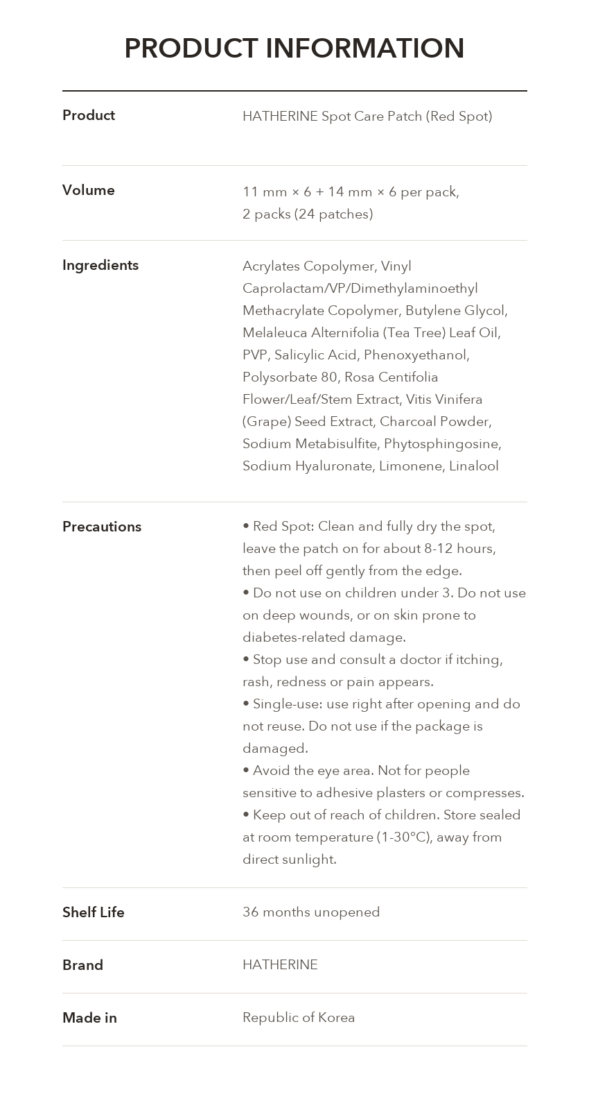 HATHERINE Spot Care Patch Red Spot product information